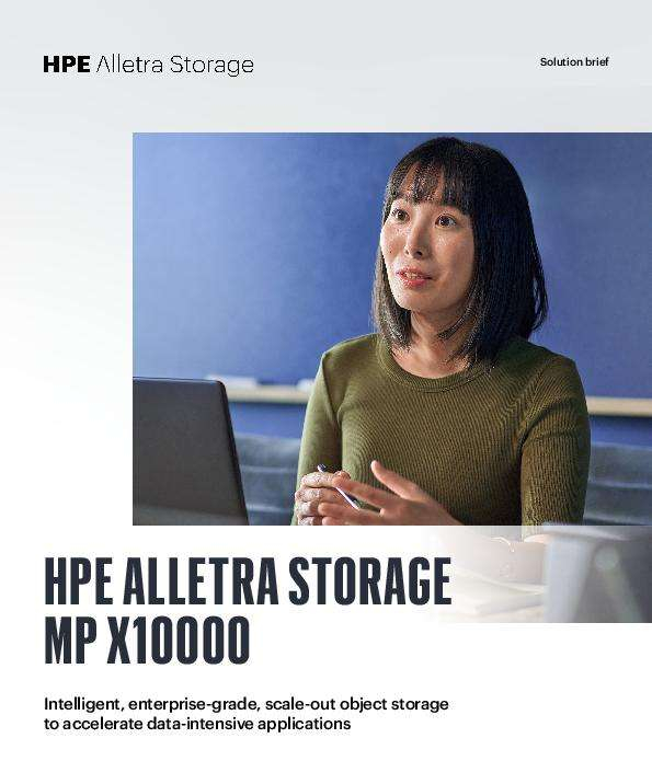HPE Alletra Storage MP X10000 substantially reshapes data management by accelerating data-intensive applications. Accommodating demands of data-driven modernization, it resolves data storage challenges presenting lack of data intelligence, performance at scale, and management complexity. With software-defined, scale-out data system and automated metadata enrichment services, Alletra MP X10000 accelerates major data initiatives, from generating active data lakes for analytics to enabling rapid restore from backups. It smartly scales from terabytes to exabytes on the same hardware achieving cost efficiency. Infuse your data with intelligence and fortify it, while benefiting from increased throughput and lowered latency. Streamline your data management experiences with HPE Alletra Storage MP X10000, and witness faster time-to-outcome. Contact us to learn more and to get started today.