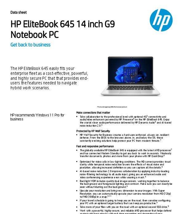 HP EliteBook 645 G10 AMD Ryzenâ„¢ 5 7530U 35,6 cm (14 Zoll)(8GB RAM, 256GB SSD, 197497477986